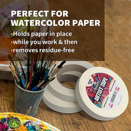3 Pack White Artist Tape - Masking Artists Tape for Drafting Art Watercolor Painting Canvas Framing - Acid Free 0.8inch Wide 540FT Long Total