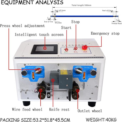 Automatic Wire Stripper Machine, Computer Wire Peeling, Electronic Wire Cutting Machine, Cable Cutting 110V, Multi-Function Button, Touchscreens, 0.5-30mm Stripping Length