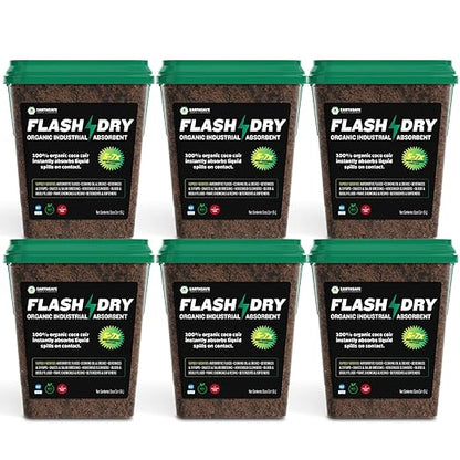 FlashDry All Purpose Organic Industrial Absorbent - 5 Liter Bucket, Case of 6- Instantly Absorbs Liquid Spills - Safer and 5-7x More Absorbent Than Clay - Lightweight & Refillable - OSHA Compliant