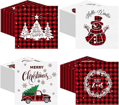 Janlaugh 200 Pcs Christmas Paper Cocktail Napkins Disposable 2 Ply Xmas Style Decoupage Beverage Napkins for Xmas Holiday Winter Dinner Table Decor