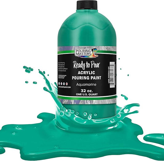 POURING MASTERS Aquamarine Acrylic Ready to Pour Pouring Paint - Premium 32-Ounce Pre-Mixed Water-Based - for Canvas, Wood, Paper, Crafts, Tile, Rocks and More