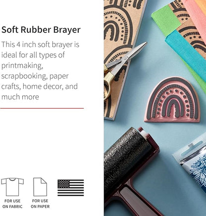 Speedball Pop-in Soft Rubber Brayer, 4" (6-Pack) – Roller Tool for Crafting and Block Printing, Vinyl, Comfort Grip Handle