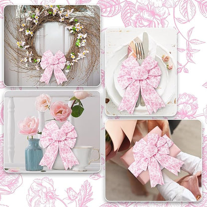 AnyDesign Floral Wired Edge Ribbon Roll Pink Flower Ribbon Chinoiserie Fabric Ribbon for Wreath Bow Making DIY Crafts Gift Wrapping, 12 Yard