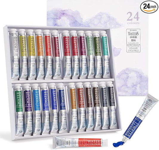 LIGHTWISH Professional Watercolor Paint Tube Set Artist Grade, 9 ML 24 Vivid Colors Art Supplies, Premium Non Toxic Water Colors Paint for Adults, Artists & Hobby