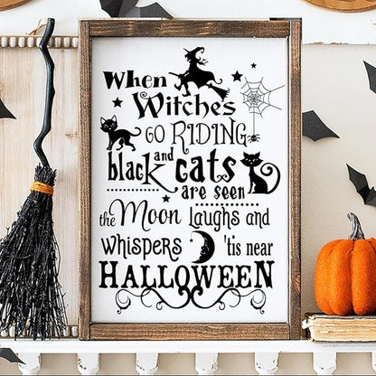 Halloween Stencils for Painting 11.7”x8.26” Reusable Halloween Stencil A4 Skeleton Witch Black Cats Draw Templates for Wood Signs Walls Windows Door Mat Fabrics
