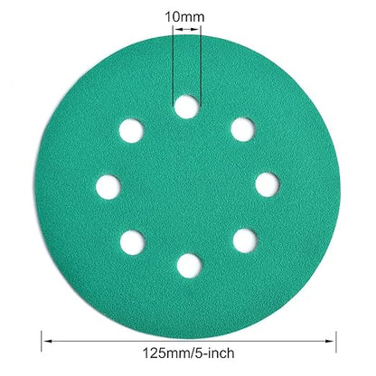 5-Inch 8-Hole Wet Dry Sanding Discs 180 Grit, Polyester Film Backed Heavy-Duty Hook and Loop Sandpaper for Random Orbital Sander, 50-Pack
