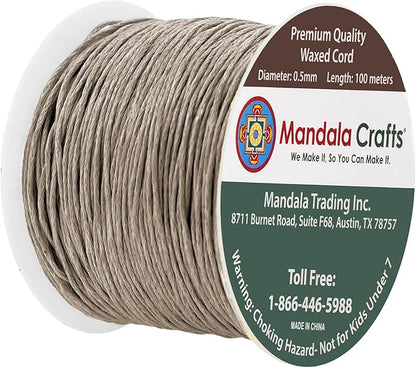Mandala Crafts 0.5mm 109 Yards Taupe Cotton Waxed Cord for Jewelry Making Bracelet Cord Waxed String - Beading String Thread Jewelry Cords for Necklaces String