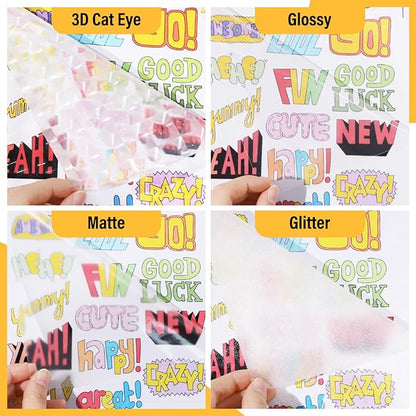 TECKWRAP Laminating Sheets Clear Vinyl Laminate Sheets Sticker Paper for Inkjet Printer Printable Vinyl Stickers, Photo Paper 8.26" x 11.69" A4 28 Sheets (3D Cat Eye, Glitter, Glossy, Matte)