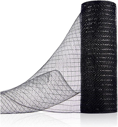 Anivia Deco Mesh Ribbon, 10inch x 30 Feet Each Roll Metallic Foil Mesh Ribbon for Wreaths Swags, Holloween, and Christmas Tree Decoration (Black)