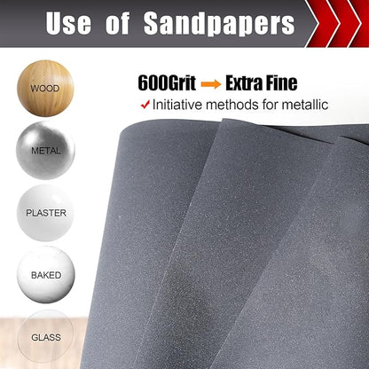 600 Grit Sandpaper, Wet Dry Sandpaper for Wood Metal Hand Sander Sand Paper Sandpaper Sheets Sandpaper Set Cut for Use 9"" x 11""/12 Sheets