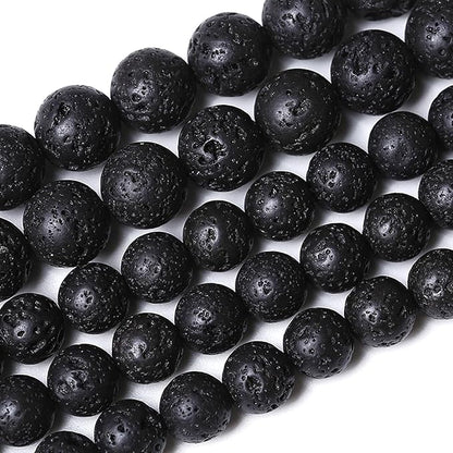 8MM 90pcs Natural Stone Beads Black Volcanic Lava Gemstone Round Loose Beads for Jewelry Making Bracelet 2 Strands 32"