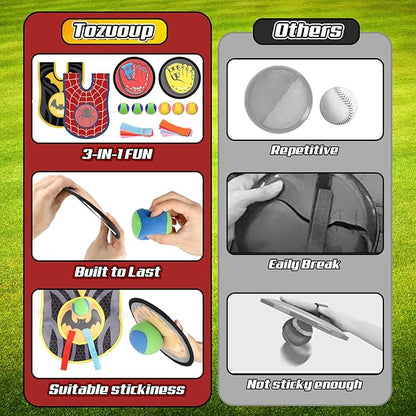 3-in-1 Toss and Catch Ball Game Set, Kids Toddler Baseball Glove, Beach Games Outdoor Yard Lawn Toys for Kids & Family, Birthday Gifts Toys for 3 4 5 6 7 8-12 Year Old Boys and Girls