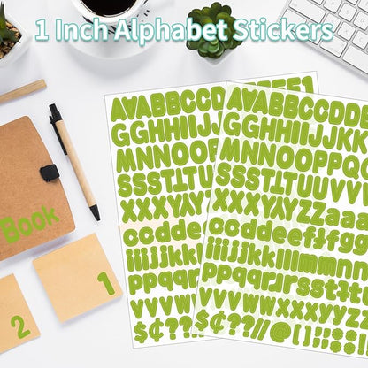 Alphabet Stickers, 1"Inch 12 Sheets Self-Adhesive Green Vinyl Letter Stickers for Mailbox Numbers, Bulletin Boards, Classroom & Home Decor