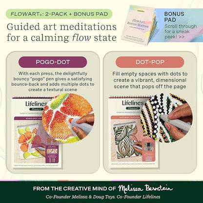 Lifelines FlowArt Activity Pad, 2-Pack & Bonus Pad - Guided Dot Art Meditations with Markers – Dot-Pop and Pogo-Dot Coloring Books for Tweens, Adults & Seniors