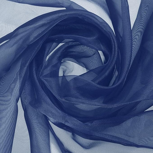 MECCANIXITY Iridescent Sheer Organza Fabric, 10 Yards x 59 Inches Solid Holographic Shiny Fabric Organza Cloth for Wedding, Curtains, Costume, Photo Background, Navy Blue