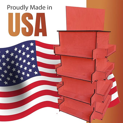 TORCHED DISPLAYS 4-Sided Rotating Display Stand - Craft Shows, Trade Shows, Markets - Small & Medium-Sized Items like Stickers, Postcards, Coasters, Note Pads, Napkins, Easy to Assemble (Red)