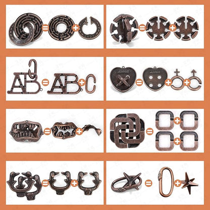 8 Pcs Brain Teaser Puzzles for Adults Teens - Metal Puzzles 3D Puzzle Game Toys for Adults Teens - Unlock Interlocking Puzzle Adult IQ Education Smart Toys