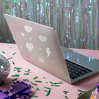 SHENLIU 60 Sheets Holographic Laminate Sheets Clear Glitter Vinyl Sticker Paper Holographic Overlay Self Adhesive Waterproof Transparent Film for Sticker Paper, 11.7 x 8.3 Inch (Gem Patterns)