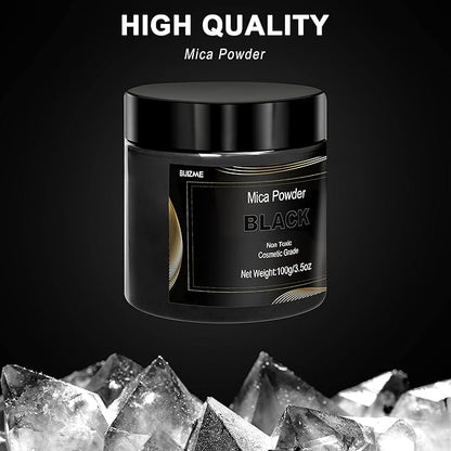 Black Mica Powder Pigment (100g) -Cosmetic Grade Metallic Mica Powder for Epoxy Resin, Lip Gloss, Soap,Candle Making, Bath Bombs,Tumblers, Jewelry, Dyes, and DIY Crafting Projects(Black, 3.5oz)