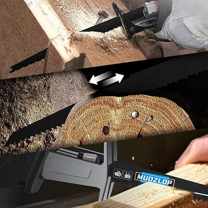 10 Pack 6inch Reciprocating Saw Blades Set,6/12TPI High Carbon Saw Blades,Woodcutting Saw Blades with Organizer Case (10, 6/12TPI/150mm)