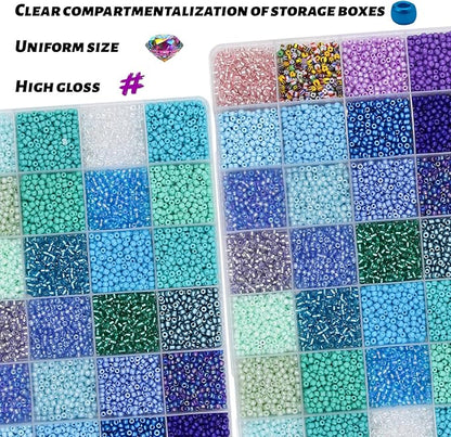 11200pcs Glass Seed Beads for DIY Crafting Bracelet Necklace Embroidery Jewelry Making Supplies (3mm, 400pcs/Color, 28 Colors, Blue Scheme)