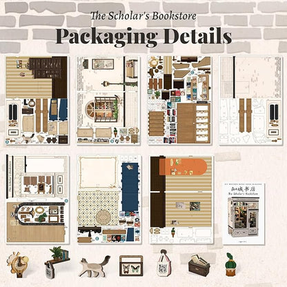 Fsolis Book Nook Kit - DIY Miniature Dollhouse Kit 3D Puzzles for Adults Tiny House Mini Booknook Craft Bookshelf Decor, 168 Wooden Pieces, Gifts for Women Book Lovers(The Scholar's Bookstore)
