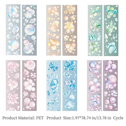 PET Tape Stickers for Journaling,6 Rolls Bubbles Tape for Scrapbooking,Journaling Supplies,Junk Journal,DIY Craft(Bubbles)