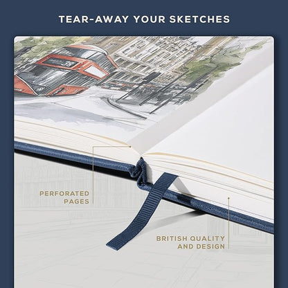 Beechmore Books Square Sketchbook – 8x8 Premium Vegan Leather Bound Large Sketch Book Hardcover with 156 Thick 160gsm Perforated Ivory Pages, Blank Sketch Pad, Gift Boxed Back Pocket, Ribbon Bookmark
