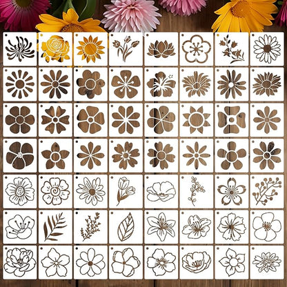 Flower Stencils for Painting Reusable 3” Flowers Stencil Floral Leaves Drawing Templates for Painting on Wood Fabric Canvas