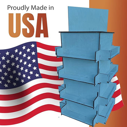 TORCHED DISPLAYS 4-Sided Rotating Display Stand - Craft Shows, Trade Shows, Markets - Small & Medium-Sized Items like Stickers, Postcards, Coasters, Note Pads, Napkins, Easy to Assemble (Blue)