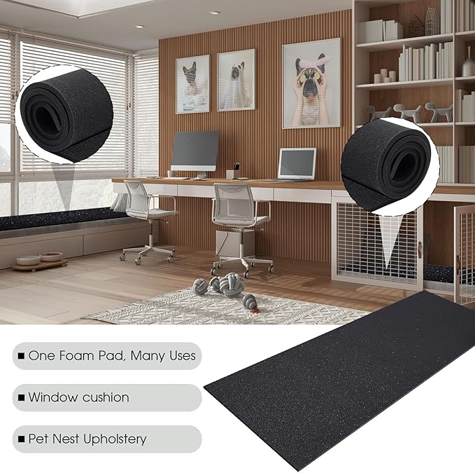 Amylove Polyurethane Foam 24" x 72" High Density Cushion Upholstery Foam Sheet for Seat Replacement DIY Projects Chairs Headboards Sofas Home (1/4" X 24" X 72",Black)