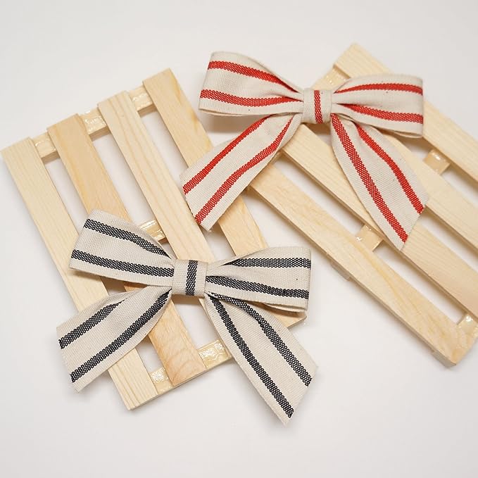 CT CRAFT LLC Ivory Cotton Black Stripes Ribbon 1" x 10 Yards for Home Décor Gift Present Wrapping DIY Crafts Birthday Wedding Bouquet Christmas