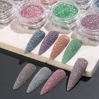 Reflective Glitter Powder Set, 8 Colors Holographic Sparkle Glitter Dust, Flash Diamond Silver Pink Red Purple Blue Shiny Sugar Dipping Pigment DIY Manicure Nail Art Decoration Crafts