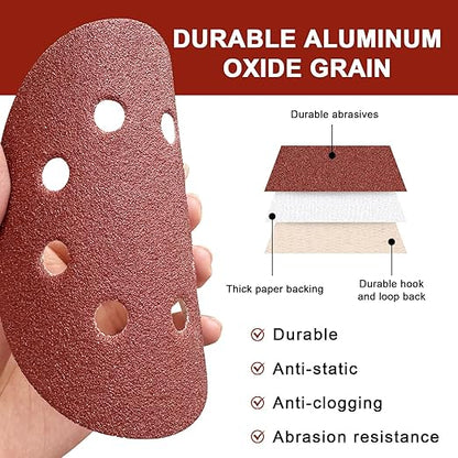 165 PCS 5 Inch Sanding Discs, 8 Hole Hook and Loop Round Sandpaper 40/60/80/120/180/240/320/400/600 Grits for Random Orbital Sander