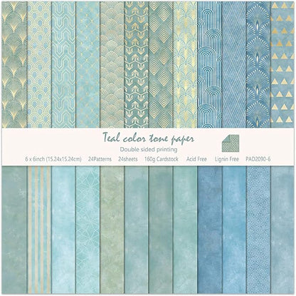 6''x 6'' Blue Geometric Scrapbook Paper Pad- 24 Sheets Double Sided Paper for Junk Journal Supplies DIY Cards Making Decor Gifts Crafts Wrapping Decorative Collage Folded Photo Album