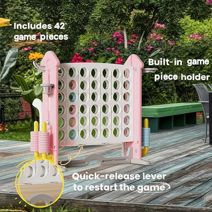 UNICOO Giant 4 in A Row Game with Carry Bag, Basketball Hoop, Ring Toss Game, 4-to-Score Game | Large Outdoor Yard Game, Parties & Gatherings Games