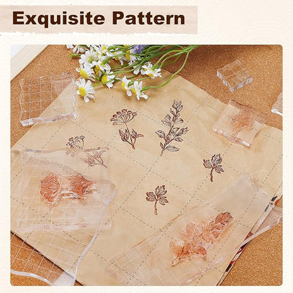 UCEC 7 Pieces Acrylic Stamp Block Assorted Sizes Clear Acrylic Mounting Blocks Set, Decorative Stamp Blocks with Grid Lines for Scrapbooking Crafts Making