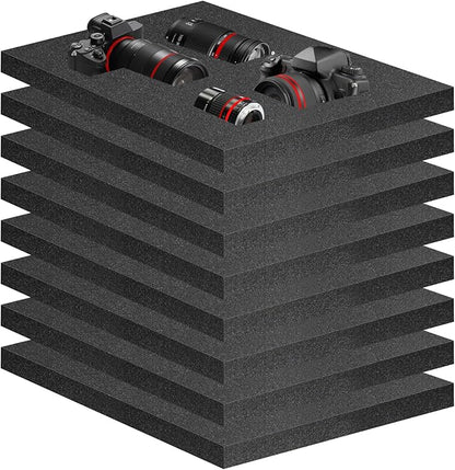 Eunice 8Pcs Polyurethane Foam Sheets - 16 x 12 x 1 Inch Cuttable Foam Inserts for Cases, Packing Foam Pads for Tool Box, Camera Storage and Crafts