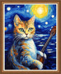 Disnesart Cross Stitch Stamped Full Embroidery Kits DIY 11CT Cotton Thread Printed DIY Needlepoint Kits Craft Needlework Set Cross-Stitch Stamped Sets-Cat Violin 16x20 inch