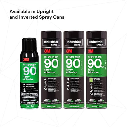 3M Hi-Strength 90 Spray Adhesive, Permanent, Bonds Laminate, Wood, Concrete, Metal, Plastic, Clear Glue, Net Wt 12.23 oz