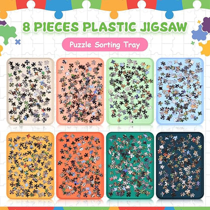 8 Pcs 12'' x 8.7'' Extra Large Puzzle Sorting Trays Stackable Puzzle Trays for Sorting Piece Sorter Jigsaw Storage Accessory for Sorting 2000/3000/5000/6000 Pieces