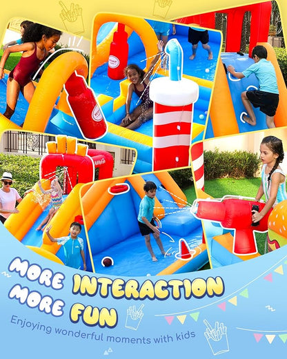 AirMyFun Inflatable Water Park, Water Slides for Kids Backyard, Bounce House for Kids 3-8 Outdoor| Paddling Pool - Boxing Ring, Climbing Wall - Spacious Splash Zone - Includes Patch Kit & Blower