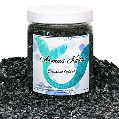 Crushed Glass for Resin Art - 3-6mm Black, 1.5lb | Broken Glass Pieces for Crafts, Vase Filler & Fire Pit Media