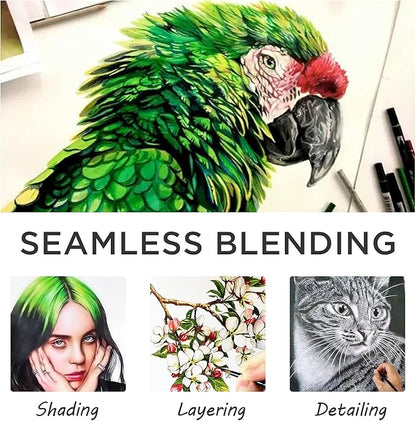 Prina 76 Pack Drawing Set Sketching Kit, Pro Art Supplies with 3-Color Sketchbook, Include Tutorial, Colored, Graphite, Charcoal, Watercolor & Metallic Pencil, for Artists Adults Teens Beginner