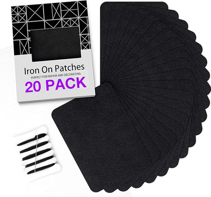 HTVRONT Iron on Patches for Clothing Repair, Fabric Patches Iron on, Classic Black Repair Decorating Kit 20 Pieces Iron on Patch Size 3.7" by 4.9" (9.5 cm x 12.5 cm)