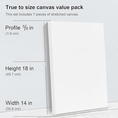 PHOENIX Large Stretched Canvas for Painting 14x18 Inch/7 Value Pack, 8 Oz Triple Primed 5/8 Inch Profile 100% Cotton White Blank Canvas, Large Framed Canvas for Oil Acrylic & Pouring Art