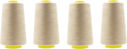 Mandala Crafts 4 Pack of Serger Threads Cones Spools - 40S/2 24000 Yards Polyester Cream Threads for Sergers Machine and Overlock Quilting Sewing Machine