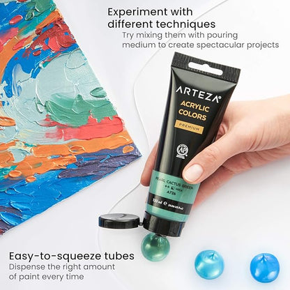 Arteza Metallic Acrylic Paint, Set of 8 Classic Elements Colors 4.06oz Tubes, Rich Pigments, Non Fading, Non Toxic Paints for Artists & Hobby Painters, Art Supplies for Canvas Painting & Crafts