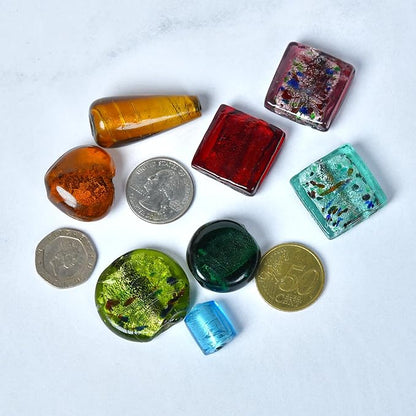 1 LB Bag of Assorted Glass Beads for Jewelry Making, Handmade Silver Foil Bead Mix for Bracelets and Necklaces, Crafting Beads Supplies Kit, Large Beads (Silver Foil Mix)