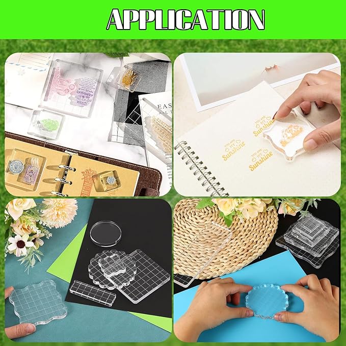 2Pcs Clear Stamp Blocks Set, 2 x 2 Inch Wave-Like Acrylic Blocks for Stamping With Grid Lines - Scrapbooking Crafts Tools